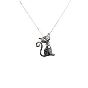 925 SILVER BLACK CAT STUDDED PENDANT NECKLACE